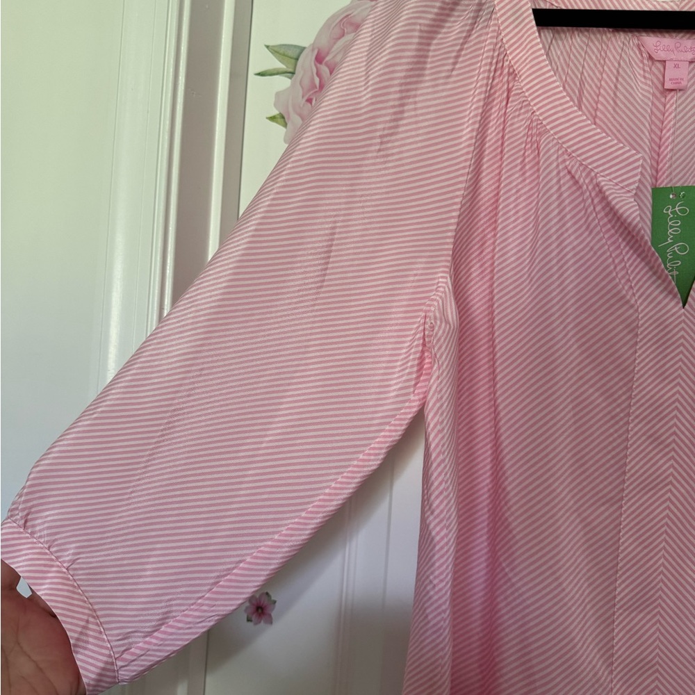 Lilly Pulitzer Silk Pink Puff Sleeve Blouse XL - Picture 7 of 10